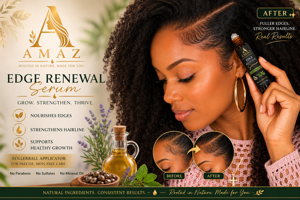 AMAZ Edge Renewal Serum 10ml rollerball bottle with natural ingredients